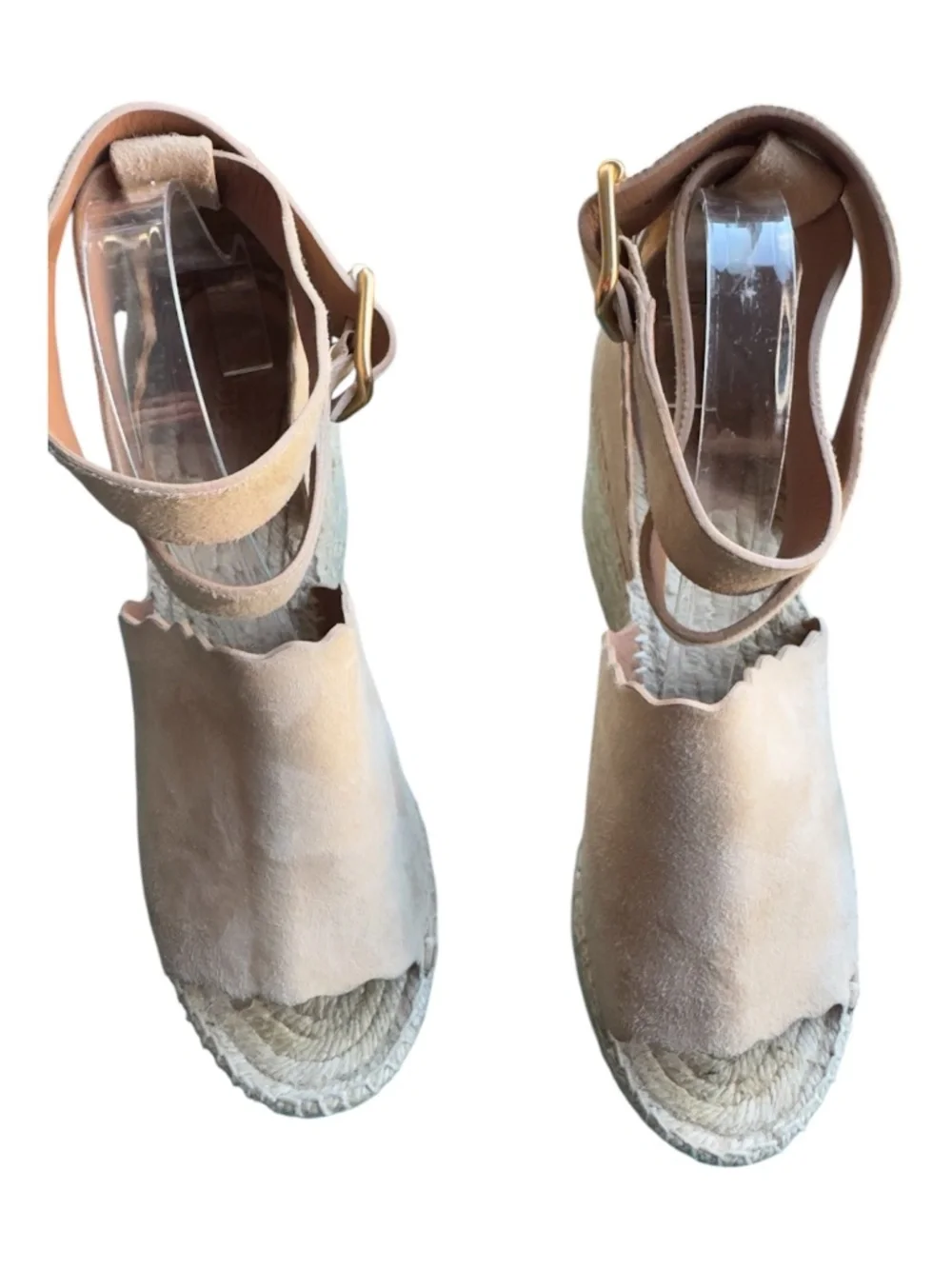 Chloe Reef Shell Suede Espadrille Wedge Platform Sandals Open Toe Size 40